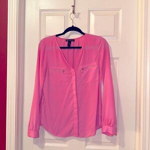 I.N.C. Pink button down blouse with silver zippers. Size: 6
